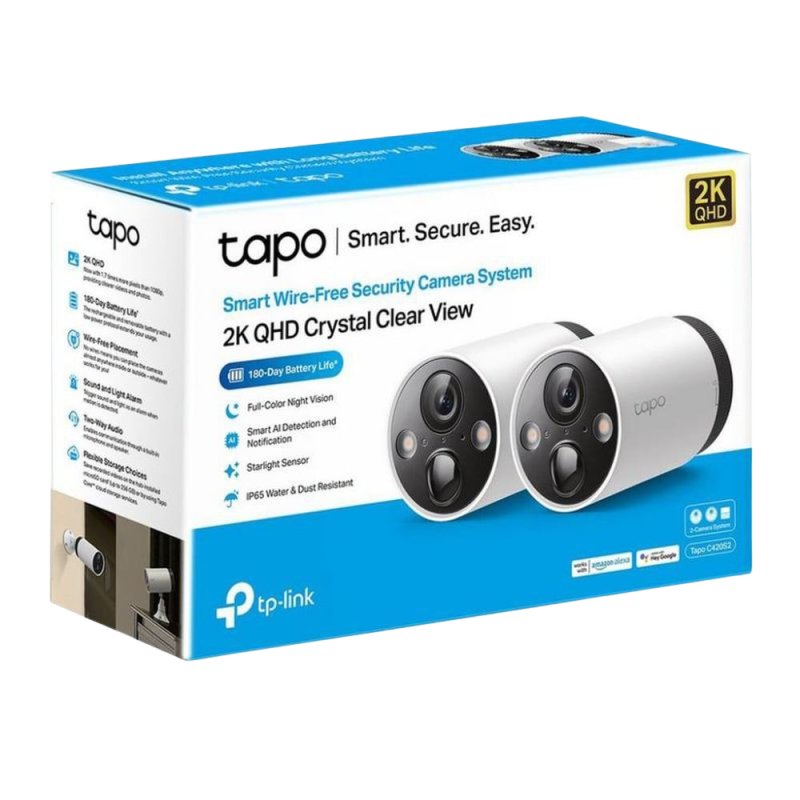 Caméra de Surveillance intérieure et extérieure avec Hub de connexion TP-Link Tapo C420S2 - Blanc (Pack de 2) · Smarty Paris